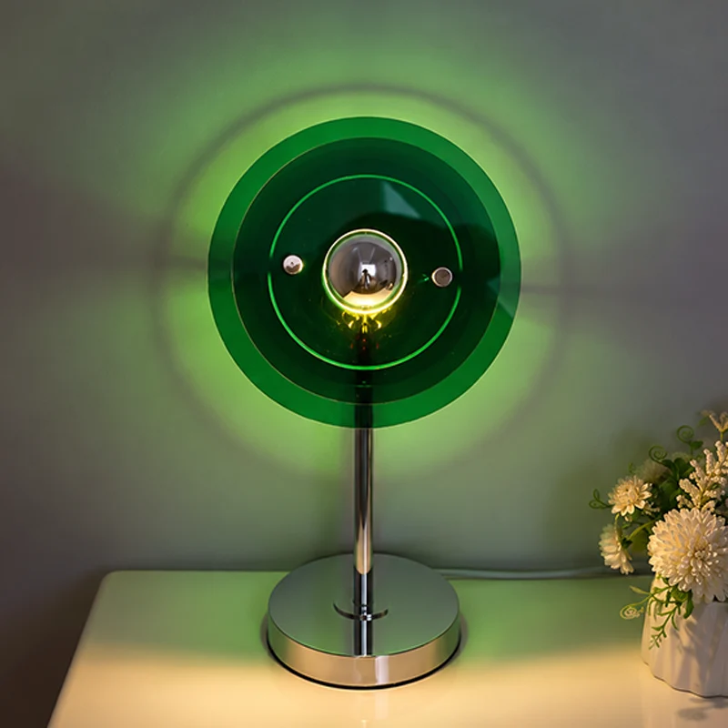 Modern Mid-Century Round Flying Saucer Iron Acrylic 1-Light Table Lamp For Bedroom