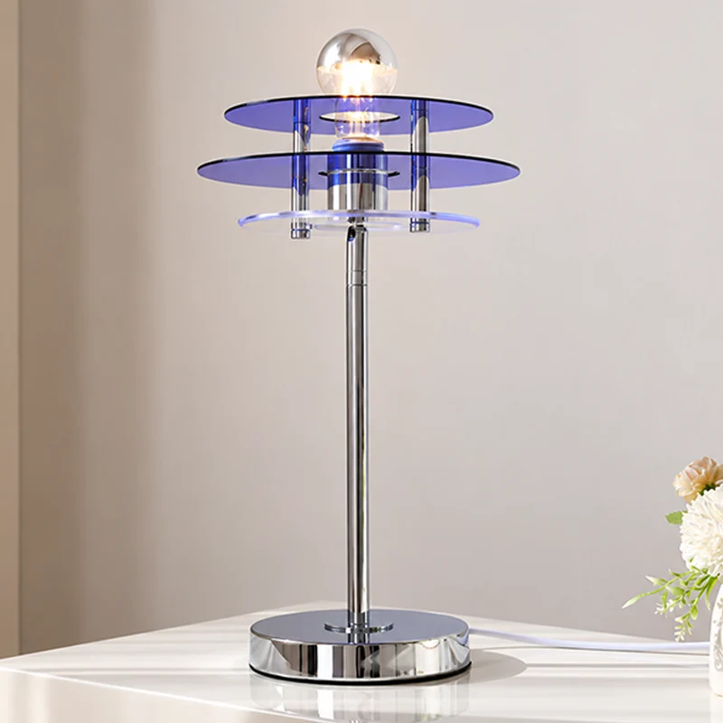 Modern Mid-Century Round Flying Saucer Iron Acrylic 1-Light Table Lamp For Bedroom