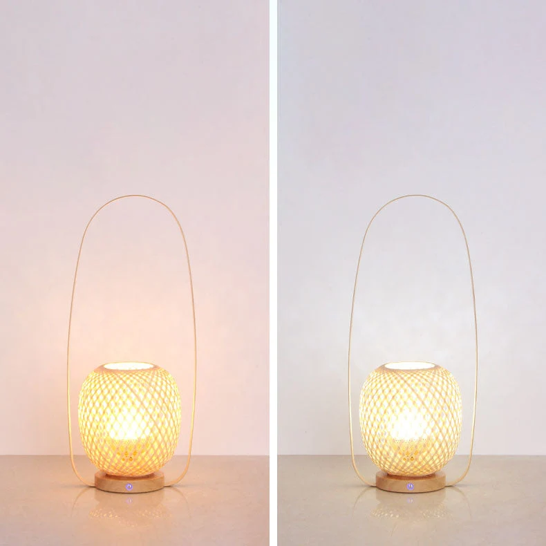 Traditional Japanese Bamboo Weaving Cage Portable LED USB Table Lamp For Bedroom