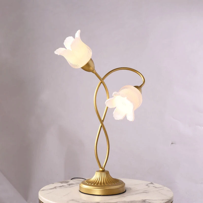 Modern Art Deco Floral Iron Glass 2-Light Table Lamp For Living Room