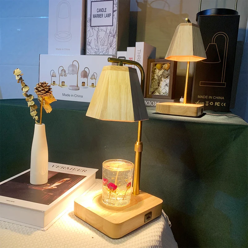 Contemporary Creative Wooden Hexagonal Liftable 1-Light Melting Wax Table Lamp For Bedroom
