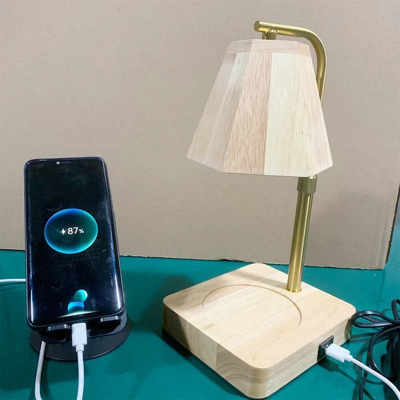 Contemporary Creative Wooden Hexagonal Liftable 1-Light Melting Wax Table Lamp For Bedroom