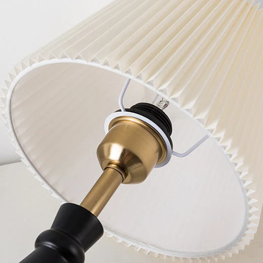 Contemporary Vintage Striped Folding Lampshade Metal Solid Wood Fabric 1-Light Table Lamp For Bedroom