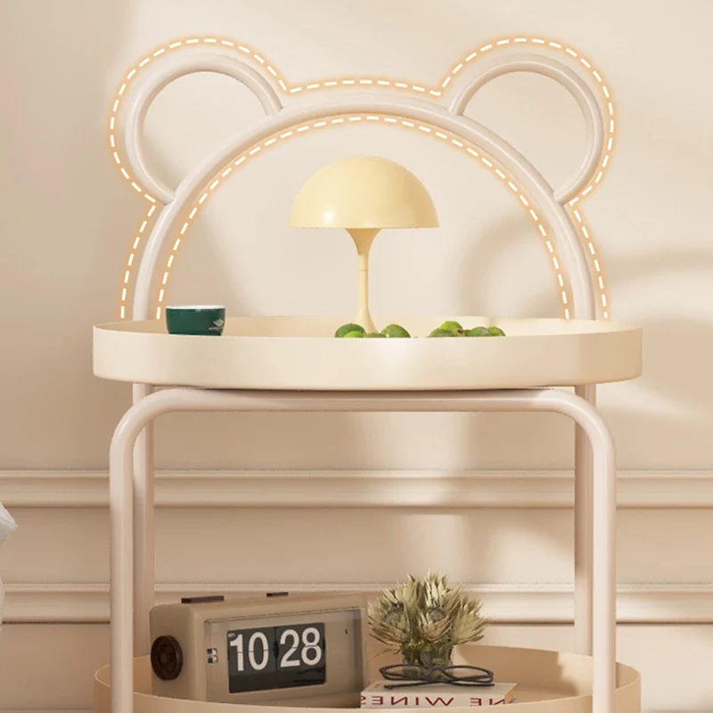 Contemporary Scandinavian Metal Movable Bear-Shaped Round Side Table With 2 Tiers For Living Room