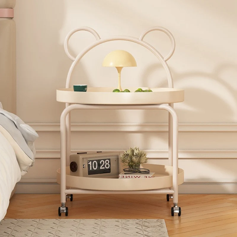 Contemporary Scandinavian Metal Movable Bear-Shaped Round Side Table With 2 Tiers For Living Room