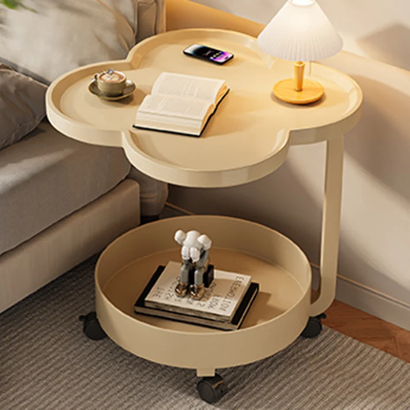 Contemporary Creative Metal Movable Flower-Shaped Round Side Table With 2 Tiers For Living Room