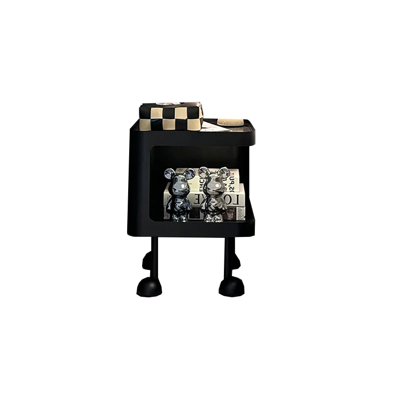 Contemporary Scandinavian Iron Glass Rounded Square Side Table With 2 Tiers For Living Room