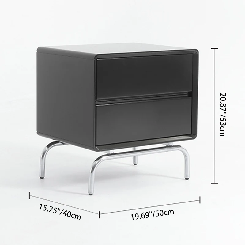 Modern Minimalist Black 2-Drawer Storage Nightstand - Matte Finish Stainless Steel Base Bedside Table For Bedroom