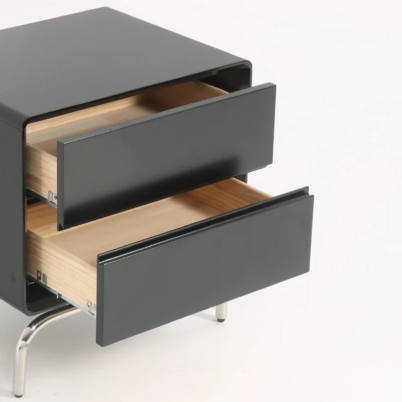 Modern Minimalist Black 2-Drawer Storage Nightstand - Matte Finish Stainless Steel Base Bedside Table For Bedroom