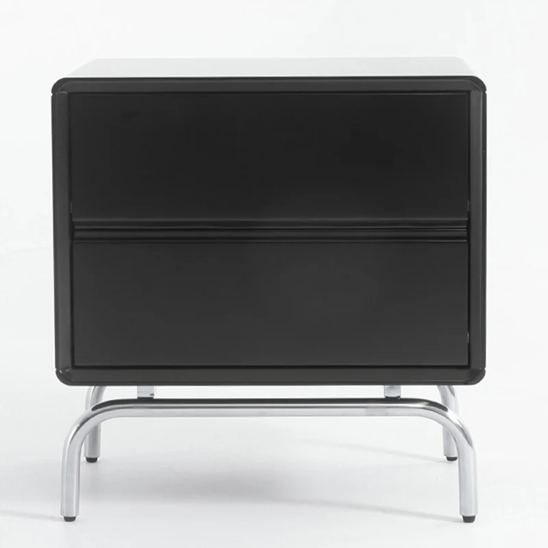 Modern Minimalist Black 2-Drawer Storage Nightstand - Matte Finish Stainless Steel Base Bedside Table For Bedroom