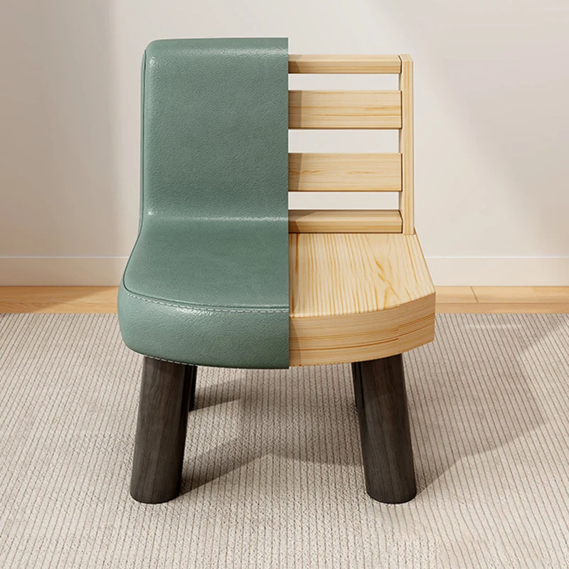 Contemporary Scandinavian Square High-Quality Faux Leather Pine Wood Backrest Kids Low Stool For Living Room