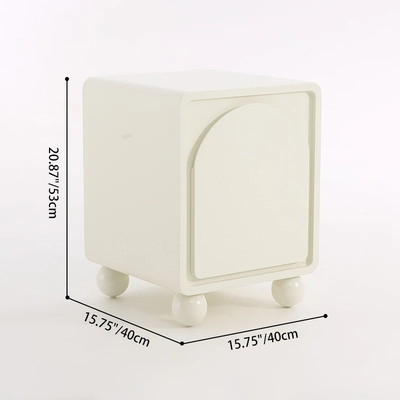 Contemporary Scandinavian Square Cream 1-Cabinet Accent Nightstand - Sculpted Arch Door & Ball Legs Bedside Table For Bedroom