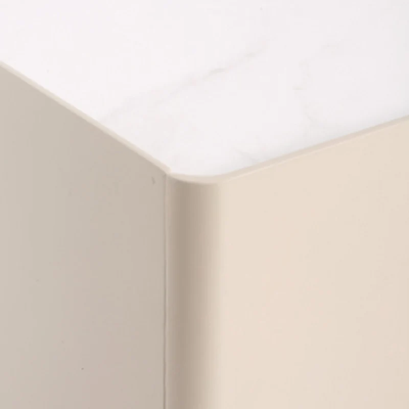 Contemporary Scandinavian Square Cream White 2-Drawer Storage Nightstand - Stone Slab Top Bedside Table For Bedroom
