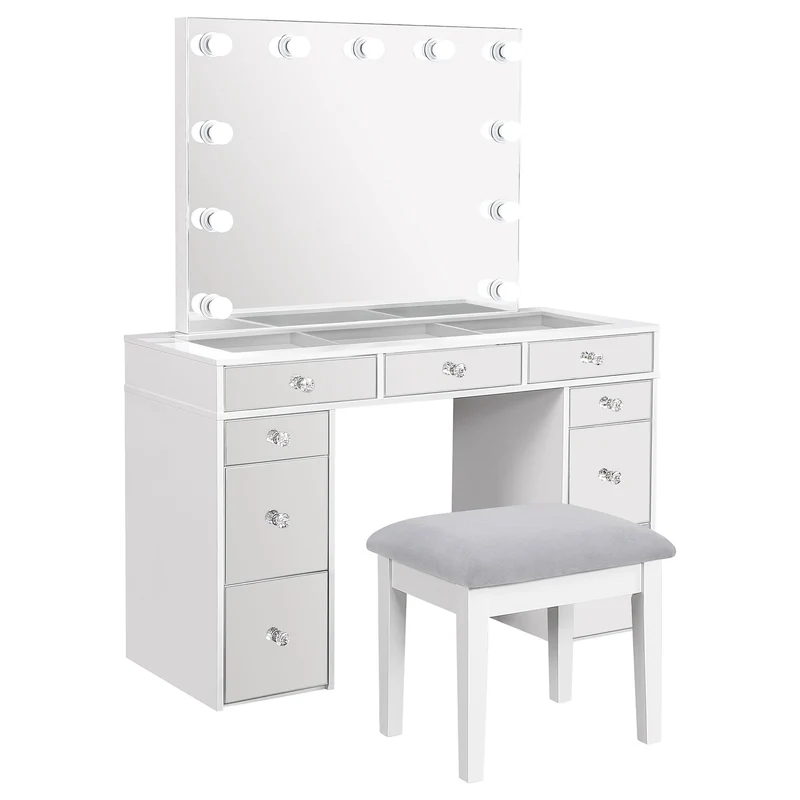 Coaster Furniture Regina 930245 Makeup Vanity Table Set with Lighting - White