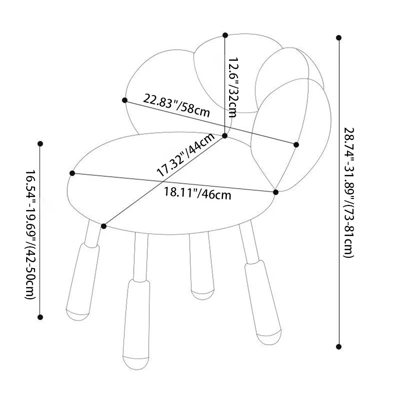 Modern Minimalist Petal-Shaped Sherpa Fabric PP Silicone Vanity Stool Backrest Armless For Bedroom