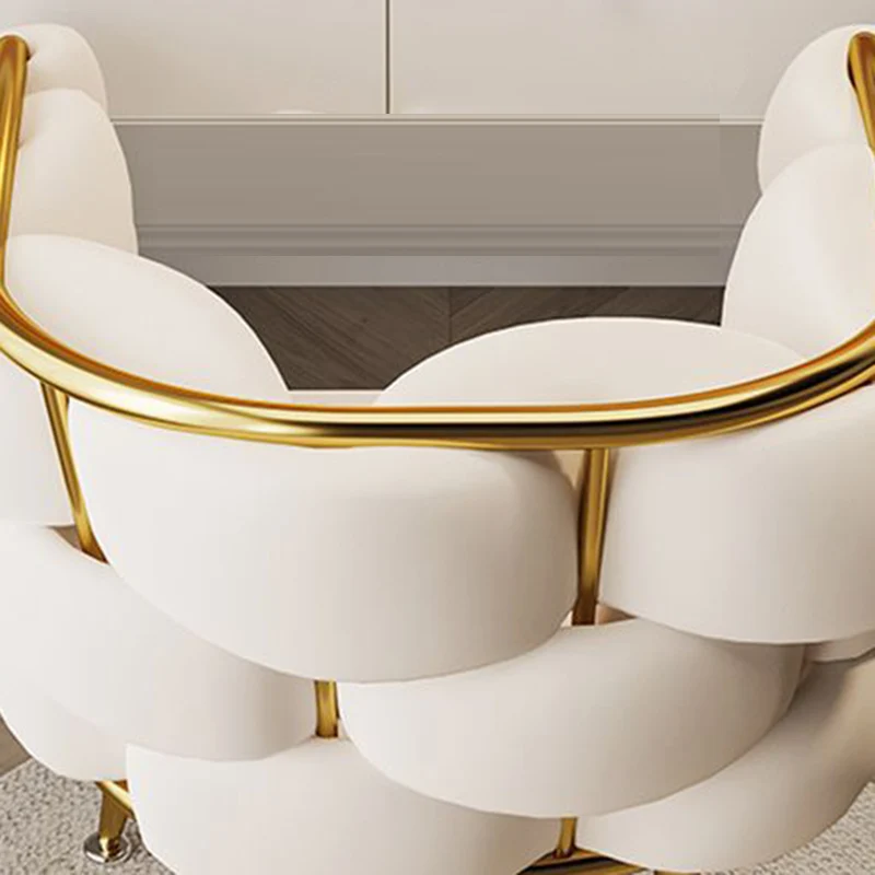 Contemporary Creative Curved Bubble Velvet Carbon Steel Vanity Stool Backrest Armrest For Bedroom