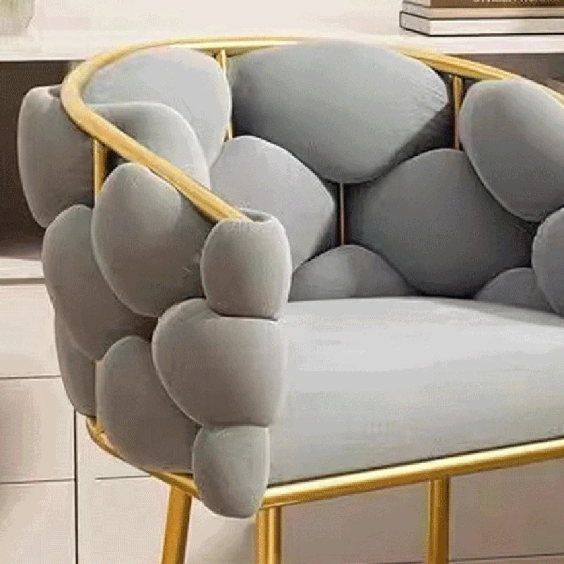 Contemporary Creative Curved Bubble Velvet Carbon Steel Vanity Stool Backrest Armrest For Bedroom