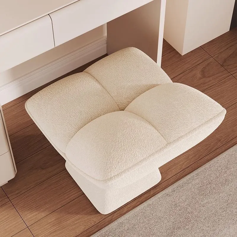 Contemporary Nordic Four-Leaf Clover Shape Chenille Plywood Rotatable Vanity Stool Backless For Bedroom