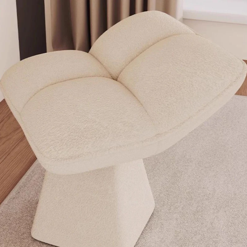 Contemporary Nordic Four-Leaf Clover Shape Chenille Plywood Rotatable Vanity Stool Backless For Bedroom