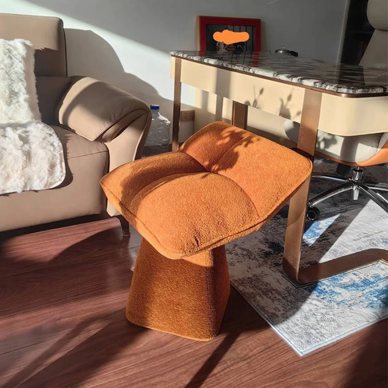 Contemporary Nordic Four-Leaf Clover Shape Chenille Plywood Rotatable Vanity Stool Backless For Bedroom