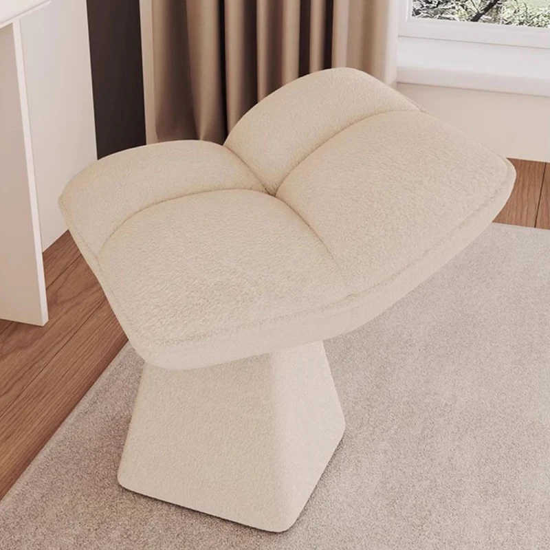 Contemporary Nordic Four-Leaf Clover Shape Chenille Plywood Rotatable Vanity Stool Backless For Bedroom