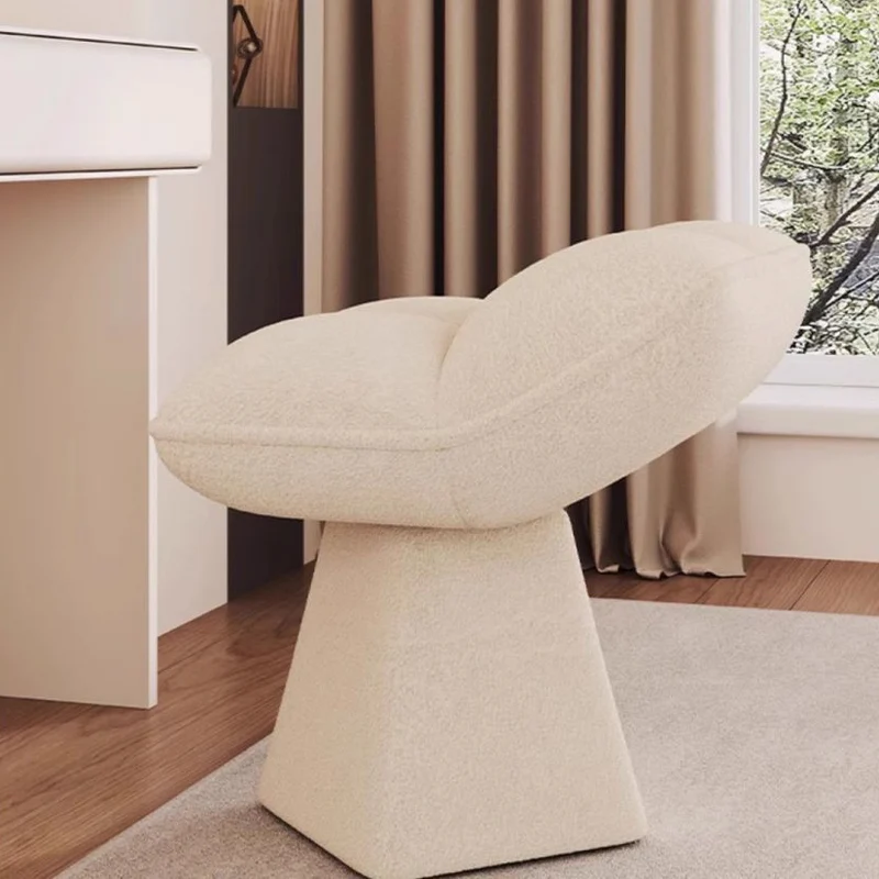 Contemporary Nordic Four-Leaf Clover Shape Chenille Plywood Rotatable Vanity Stool Backless For Bedroom