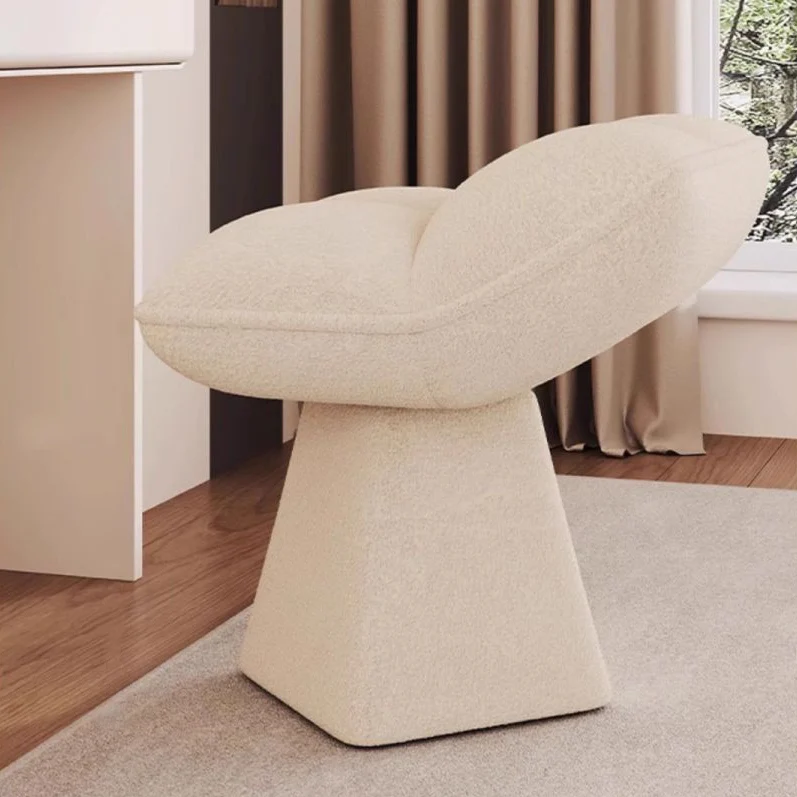 Contemporary Nordic Four-Leaf Clover Shape Chenille Plywood Rotatable Vanity Stool Backless For Bedroom