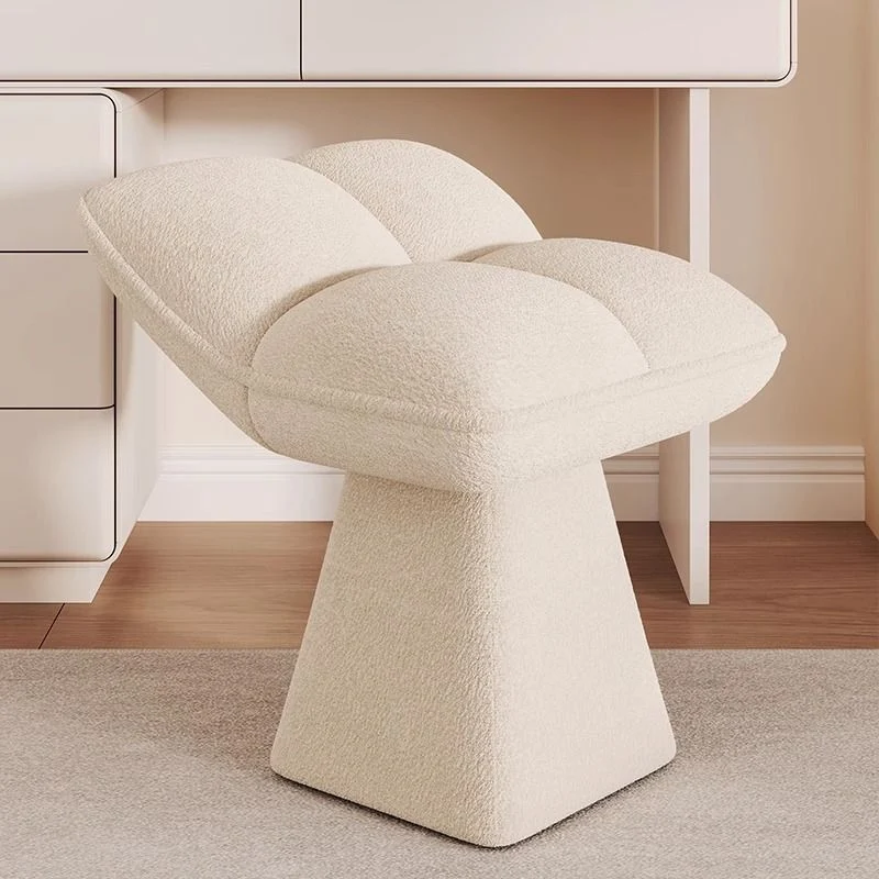 Contemporary Nordic Four-Leaf Clover Shape Chenille Plywood Rotatable Vanity Stool Backless For Bedroom