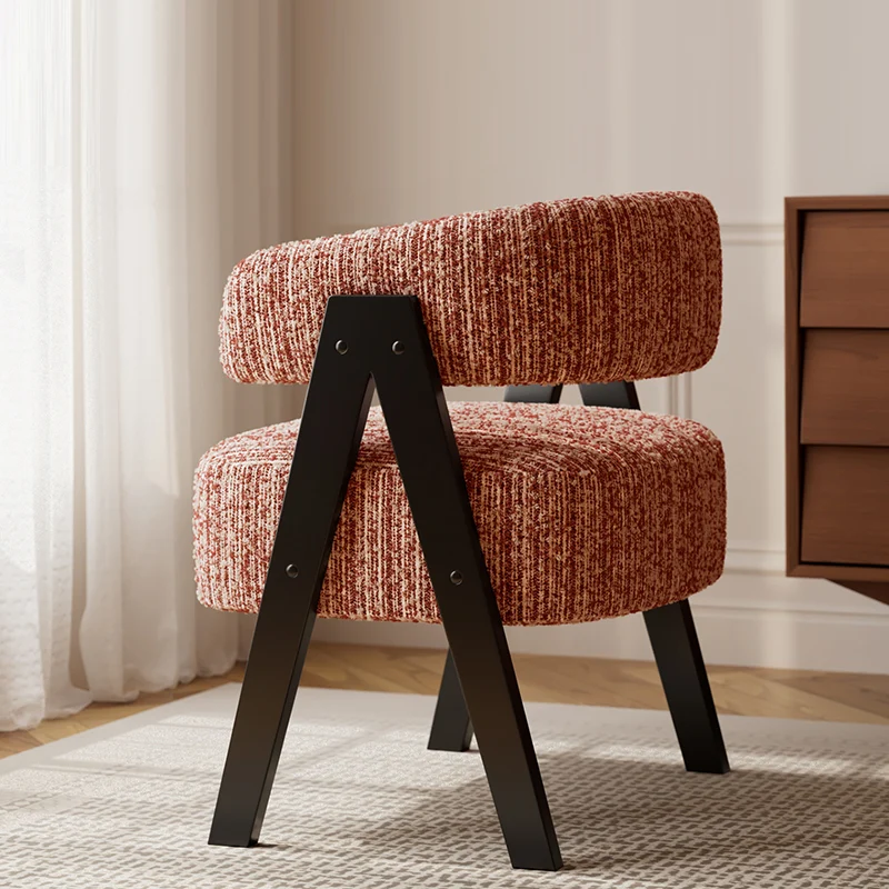 Traditional French Cotton-Linen Fabric Solid Wood Curved Accent Chair Backrest Armrest For Living Room