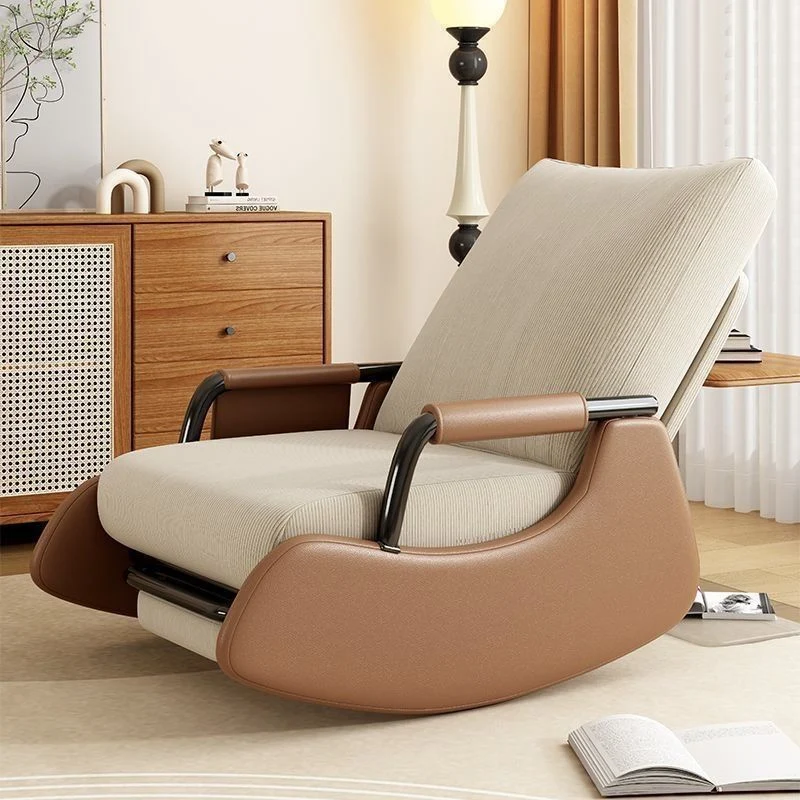Modern Minimalist Corduroy Faux Leather Solid Wood Carbon Steel Rectangular Accent Chair Adjustable Backrest Armrest For Living Room