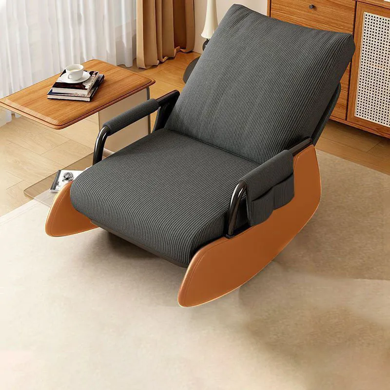 Modern Minimalist Corduroy Faux Leather Solid Wood Carbon Steel Rectangular Accent Chair Adjustable Backrest Armrest For Living Room