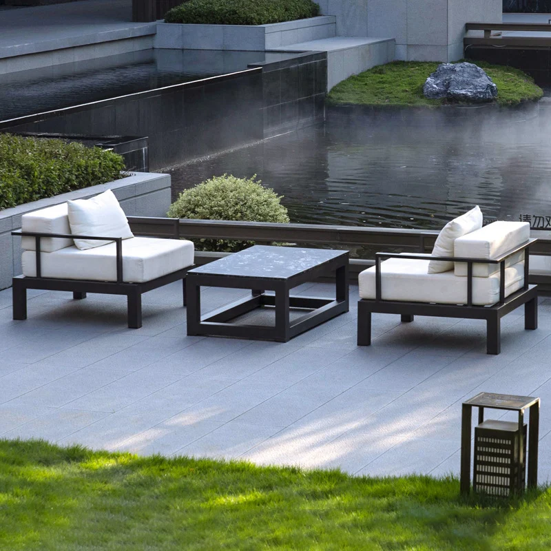 Modern Minimalist Rectangular Aluminum Alloy Fabric Sponge Accent Chair Backrest Armrest For Outdoor Patio