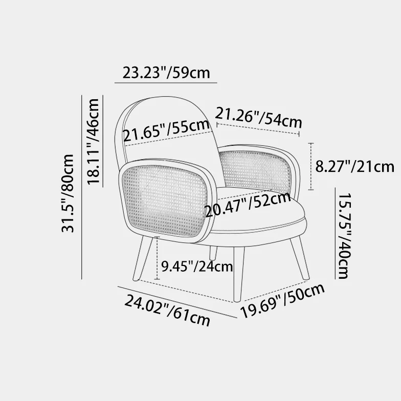 Modern Minimalist Curved Corduroy Solid Wood Plastic Rubberwood Sponge Plastic Weaving Accent Chair Backrest Armrest For Living Room
