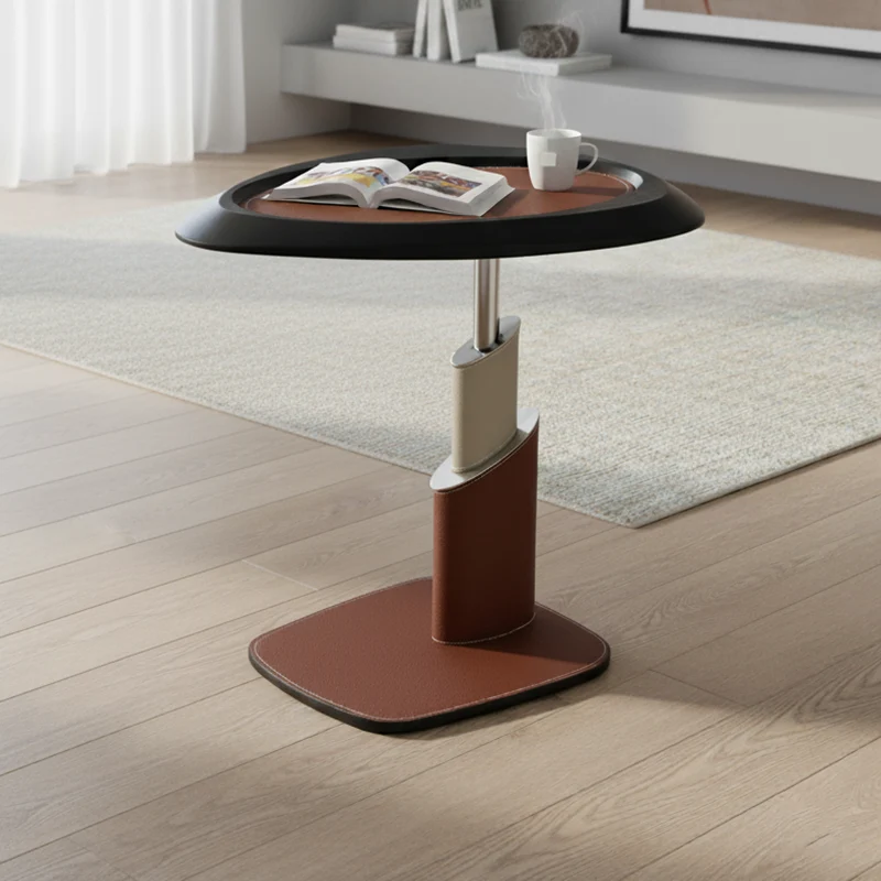 Modern Art Deco Irregular Triangular Saddle-Style Faux Leather Carbon Steel Stainless Steel Side Table 1-Tier For Living Room