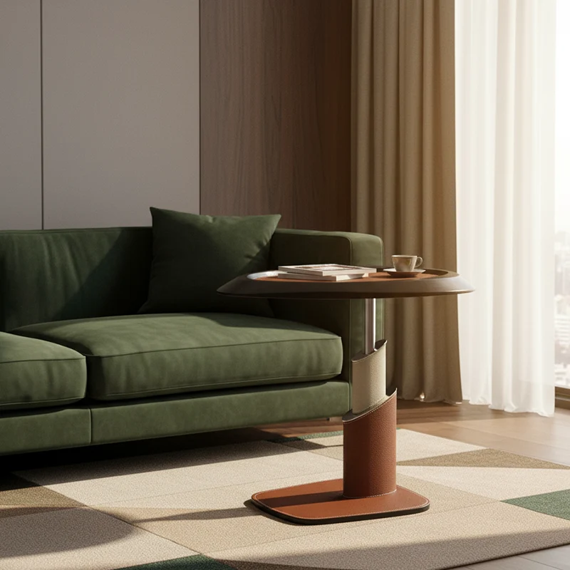 Modern Art Deco Irregular Triangular Saddle-Style Faux Leather Carbon Steel Stainless Steel Side Table 1-Tier For Living Room