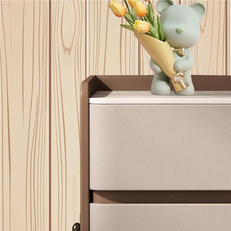 Modern Luxury Sintered Stone Microfiber Leather Plywood Rounded Square Nightstand With 2 Drawers For Bedroom