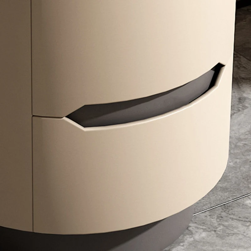 Traditional French Solid Wood Round Cylindrical Nightstand With 2 Drawers For Bedroom