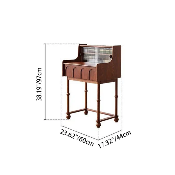 Traditional French Rectangular Pine Wood Ash Wood Solid Wood Plywood Velvet Makeup Vanity & Vanity Stool Set 2-Tier For Bedroom