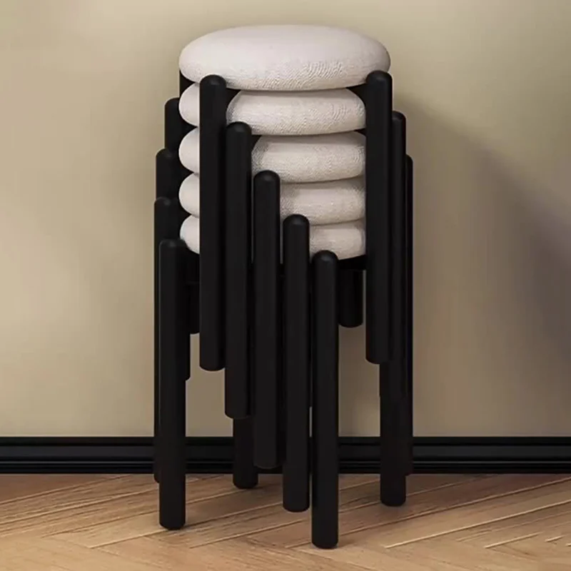 Modern Minimalist Round Carbon Steel Velvet Low Stool For Living Room