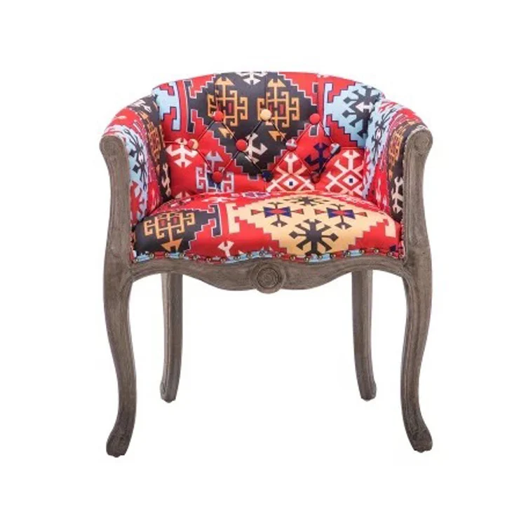 Traditional Vintage Square Linen Oil-waxed Leather Solid Wood Sponge Upholstery Accent Chair Backrest Armrest For Living Room