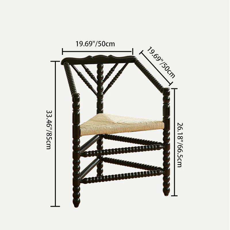 Traditional Vintage Solid Wood Kraft Paper Rope Vanity Stool Backrest Armrest For Living Room