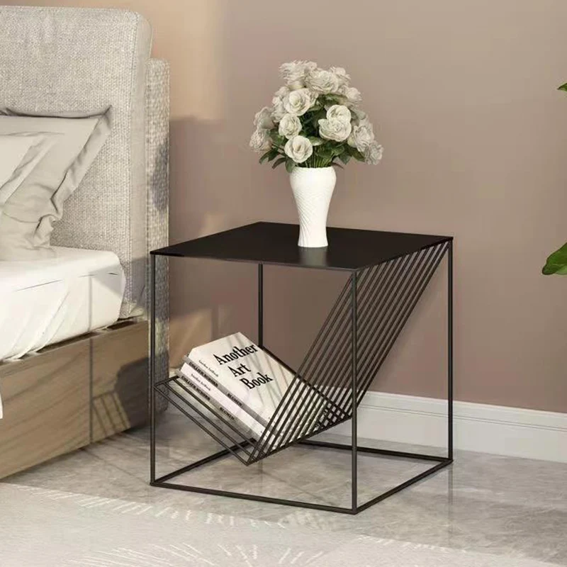 Modern Minimalist Square Iron Side Table 2-Tier For Living Room