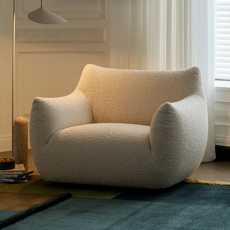Modern Minimalist Totoro-Inspired Sherpa Fabric Pine Wood Sofa Backrest Armrest For Living Room