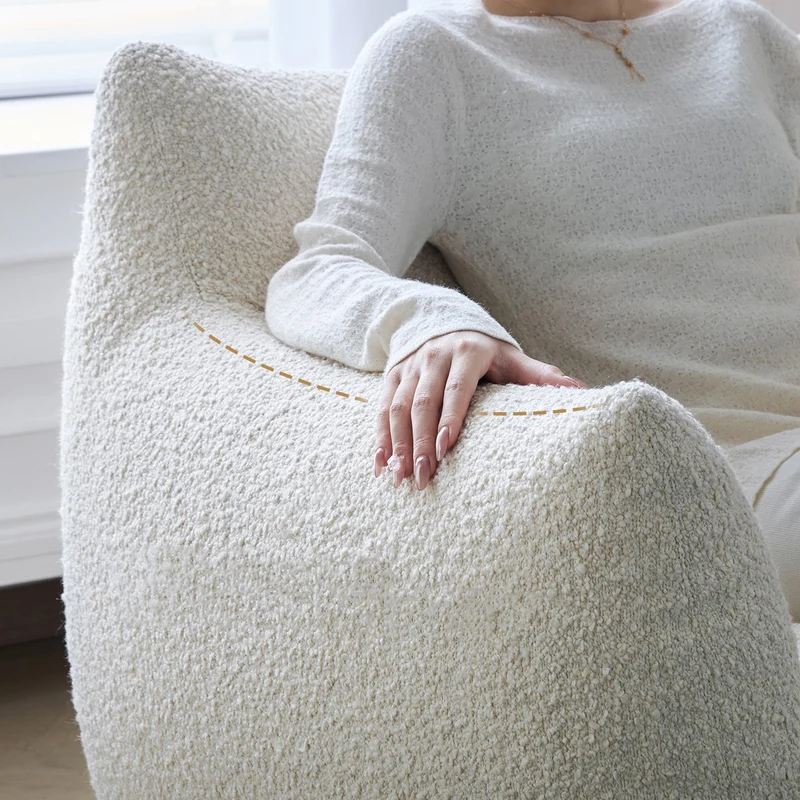 Modern Minimalist Totoro-Inspired Sherpa Fabric Pine Wood Sofa Backrest Armrest For Living Room