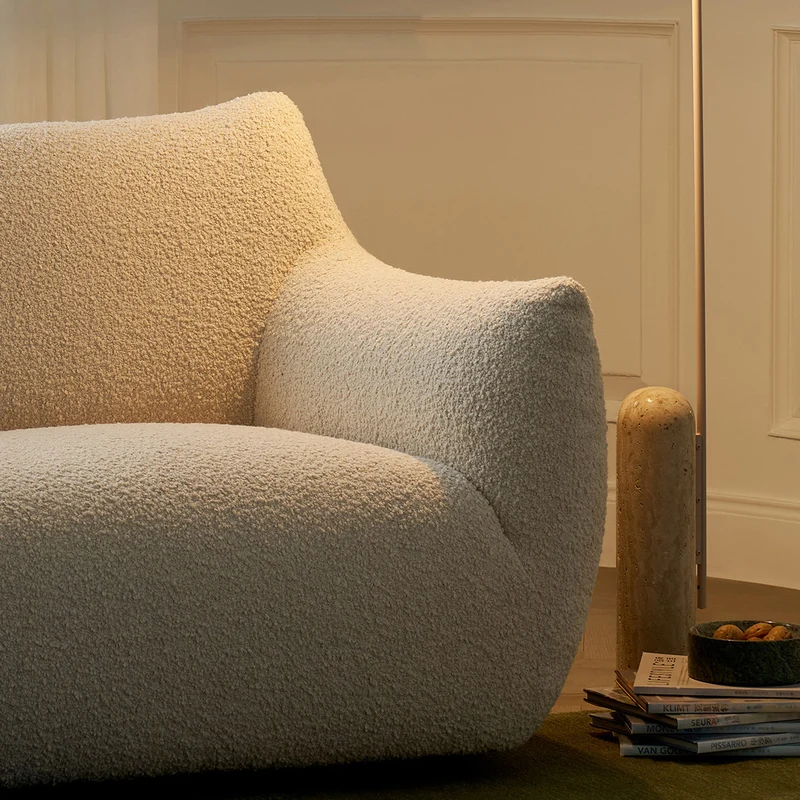Modern Minimalist Totoro-Inspired Sherpa Fabric Pine Wood Sofa Backrest Armrest For Living Room