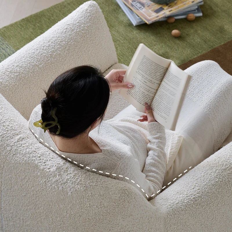 Modern Minimalist Totoro-Inspired Sherpa Fabric Pine Wood Sofa Backrest Armrest For Living Room