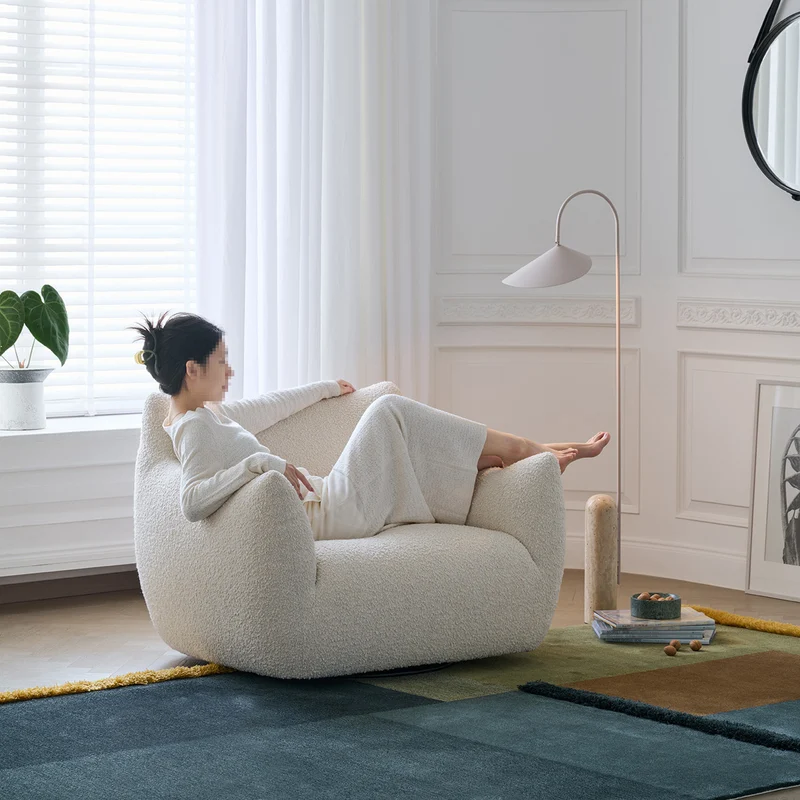 Modern Minimalist Totoro-Inspired Sherpa Fabric Pine Wood Sofa Backrest Armrest For Living Room