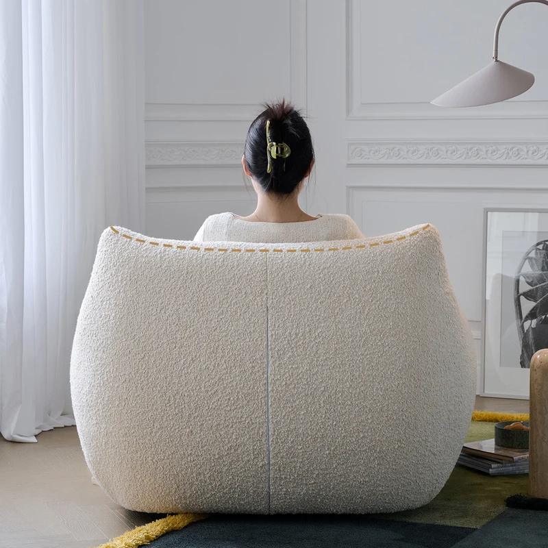 Modern Minimalist Totoro-Inspired Sherpa Fabric Pine Wood Sofa Backrest Armrest For Living Room