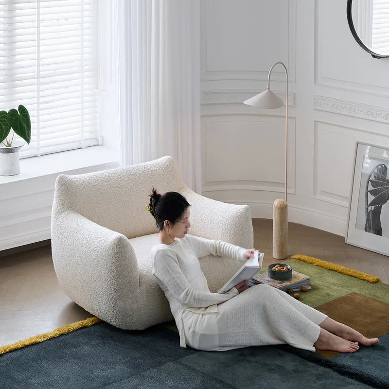 Modern Minimalist Totoro-Inspired Sherpa Fabric Pine Wood Sofa Backrest Armrest For Living Room