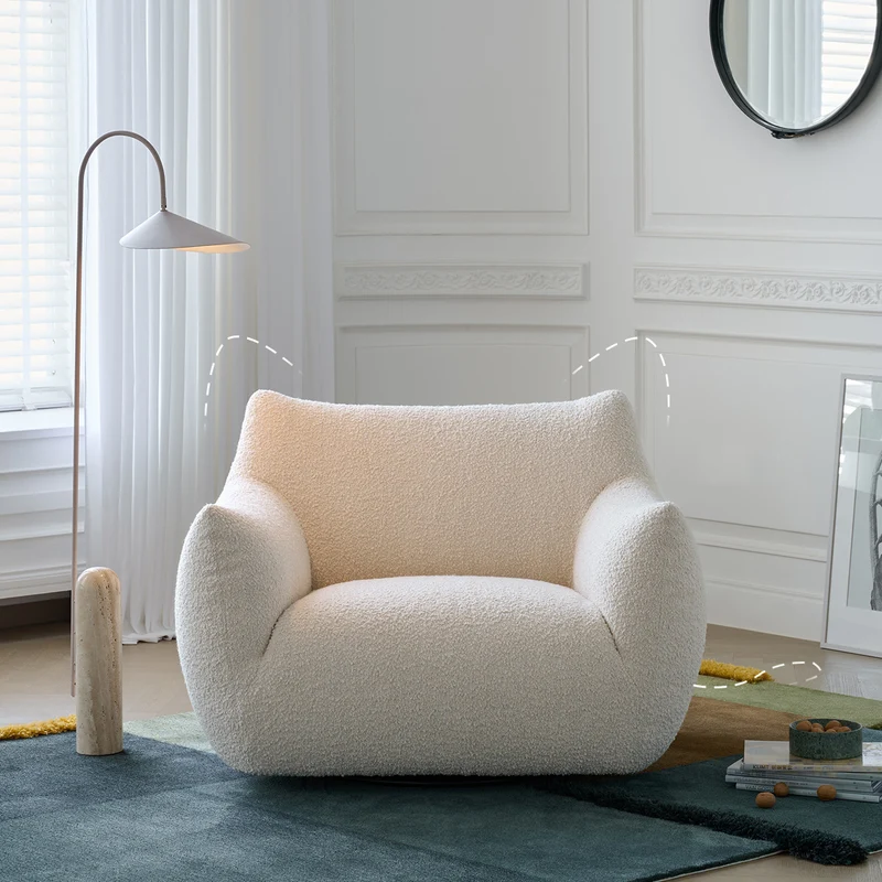 Modern Minimalist Totoro-Inspired Sherpa Fabric Pine Wood Sofa Backrest Armrest For Living Room